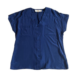 Vintage silk v neck blue blouse